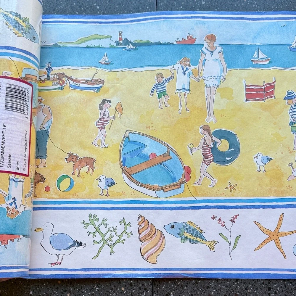 Laura Ashley Beach Scene Wallpaper Border - Yellow & Blue